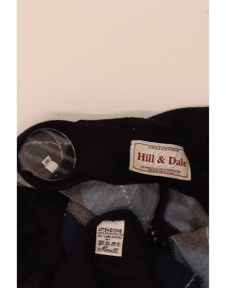 Męski sweter w stylu vintage z dekoltem w szpic IT 48 Średni granatowy Argyle/Diament