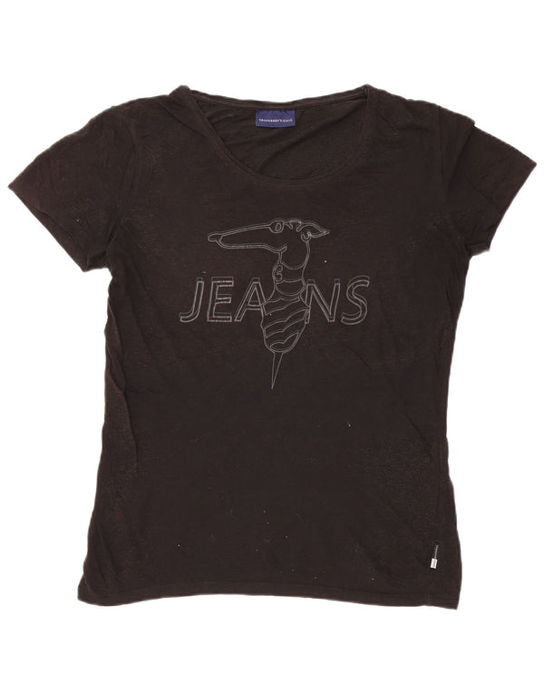 Damska koszulka graficzna Trussardi Jeans Top UK 12, średnia czarna bawełna