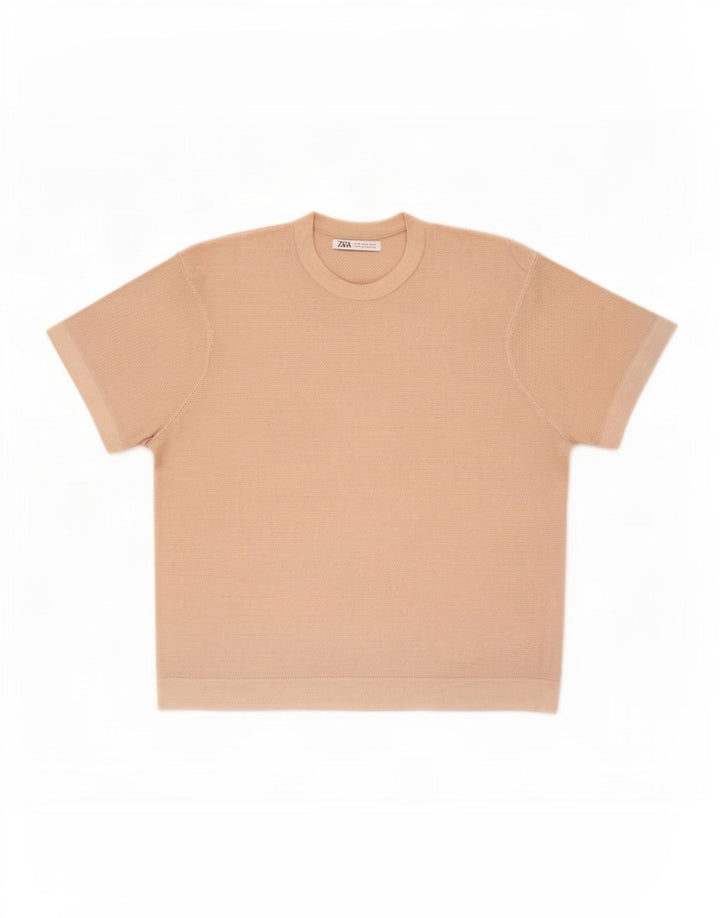 T-shirt męski Zara, mały, beżowy, bawełniany