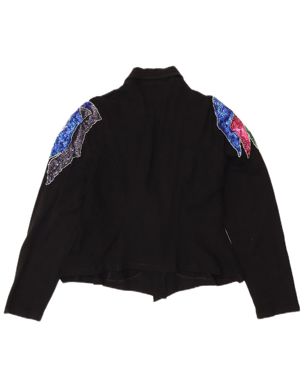 Damska bluzka koszulowa VINTAGE UK 12, średnia czarna z kwiatowym spandexem