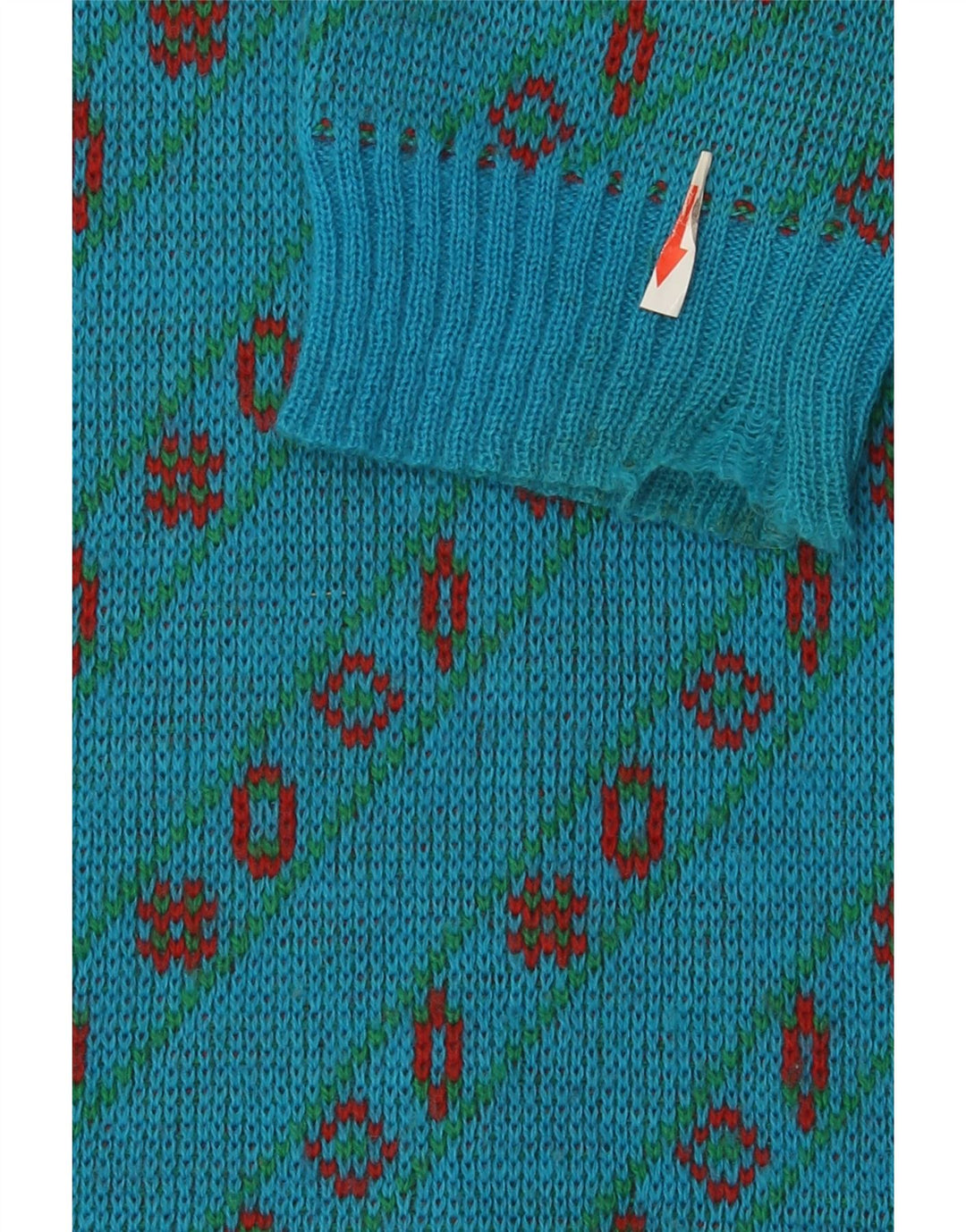 Sweter męski w stylu vintage z dekoltem w szpic, duży, niebieski, geometryczny, wełniany