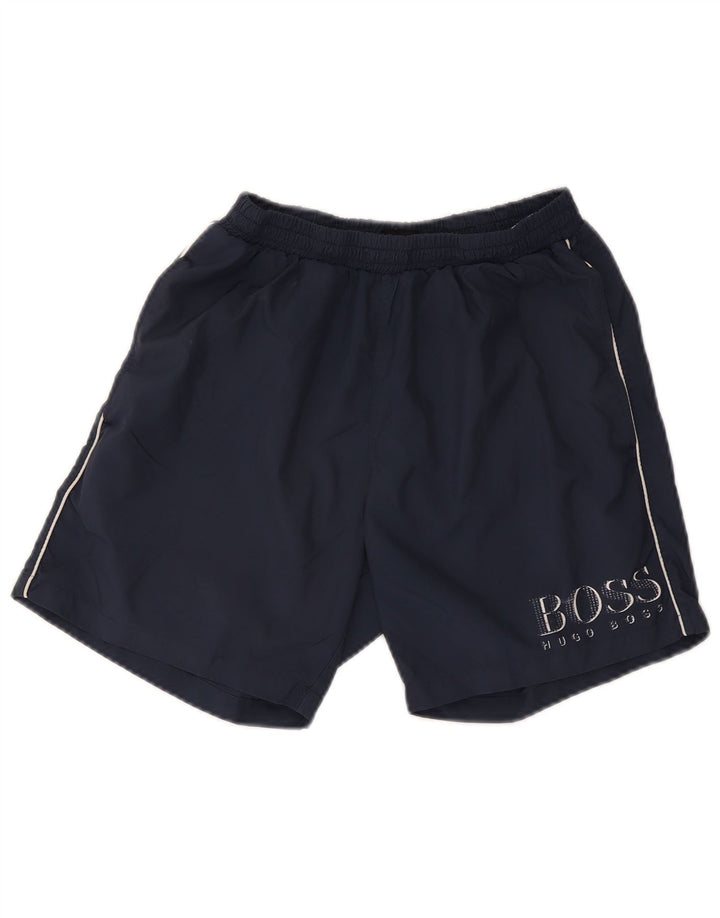Męskie spodenki sportowe Hugo Boss z grafiką, mały granatowy poliester