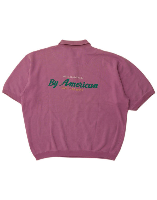 BY AMERICAN Męski sweter z grafiką polo, duży, fioletowy