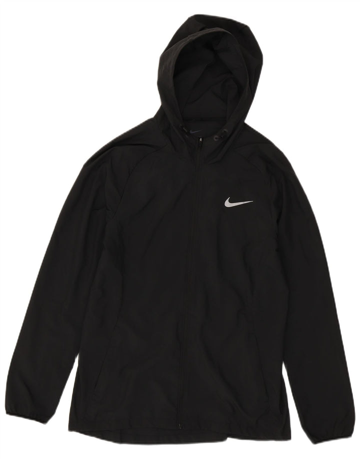 Damska kurtka przeciwdeszczowa z kapturem Nike UK 12, średni czarny poliester