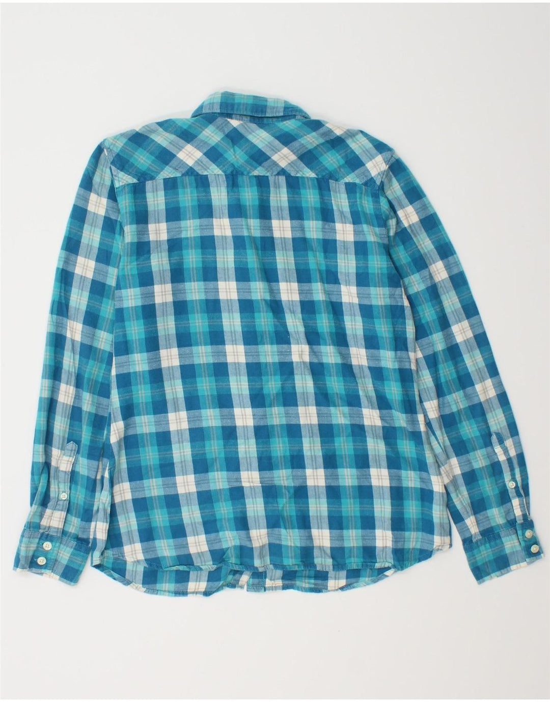 EDDIE BAUER Damska koszula flanelowa UK 10, mała, niebieska krata, bawełniana