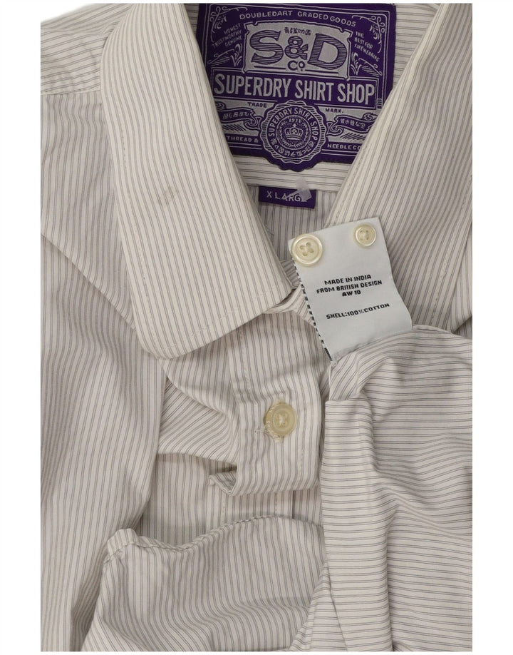 SUPERDRY Mens Shirt XL White Pinstripe Cotton