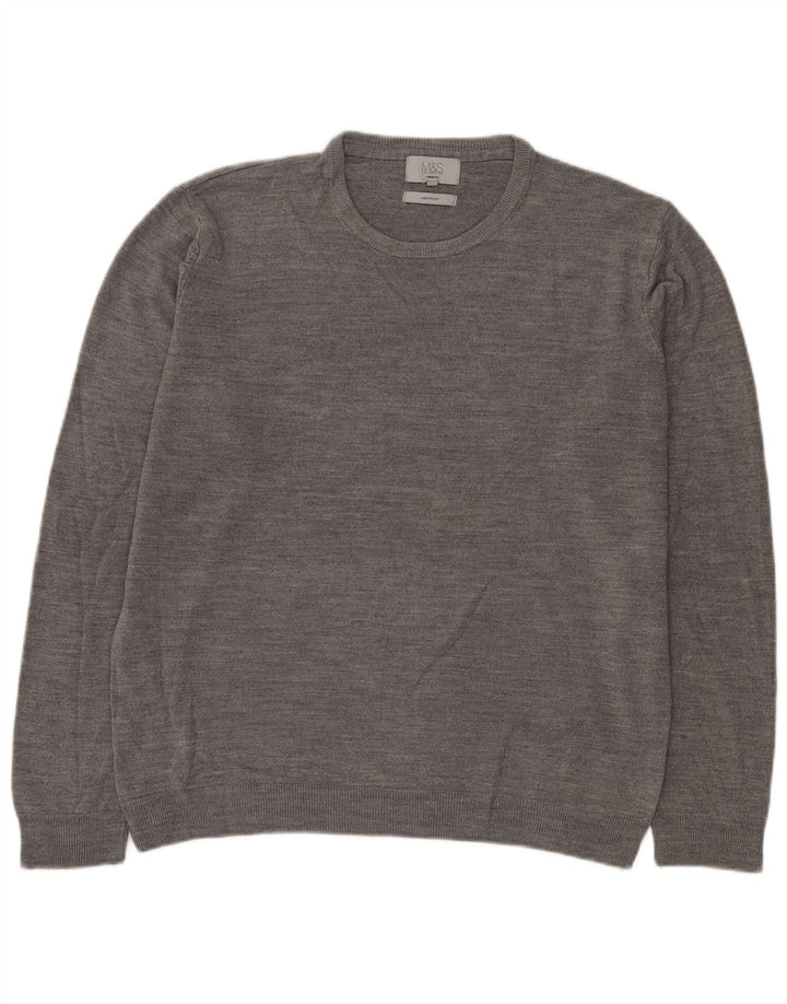 Marks & Spencer Męski sweter o regularnym kroju z okrągłym dekoltem XL, szary, akrylowy