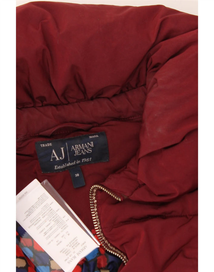 ARMANI JEANS Womens Padded Jacket EU 38 Medium Maroon Polyester Vintage Armani Jeans and Second-Hand Armani Jeans from Messina Hembry 