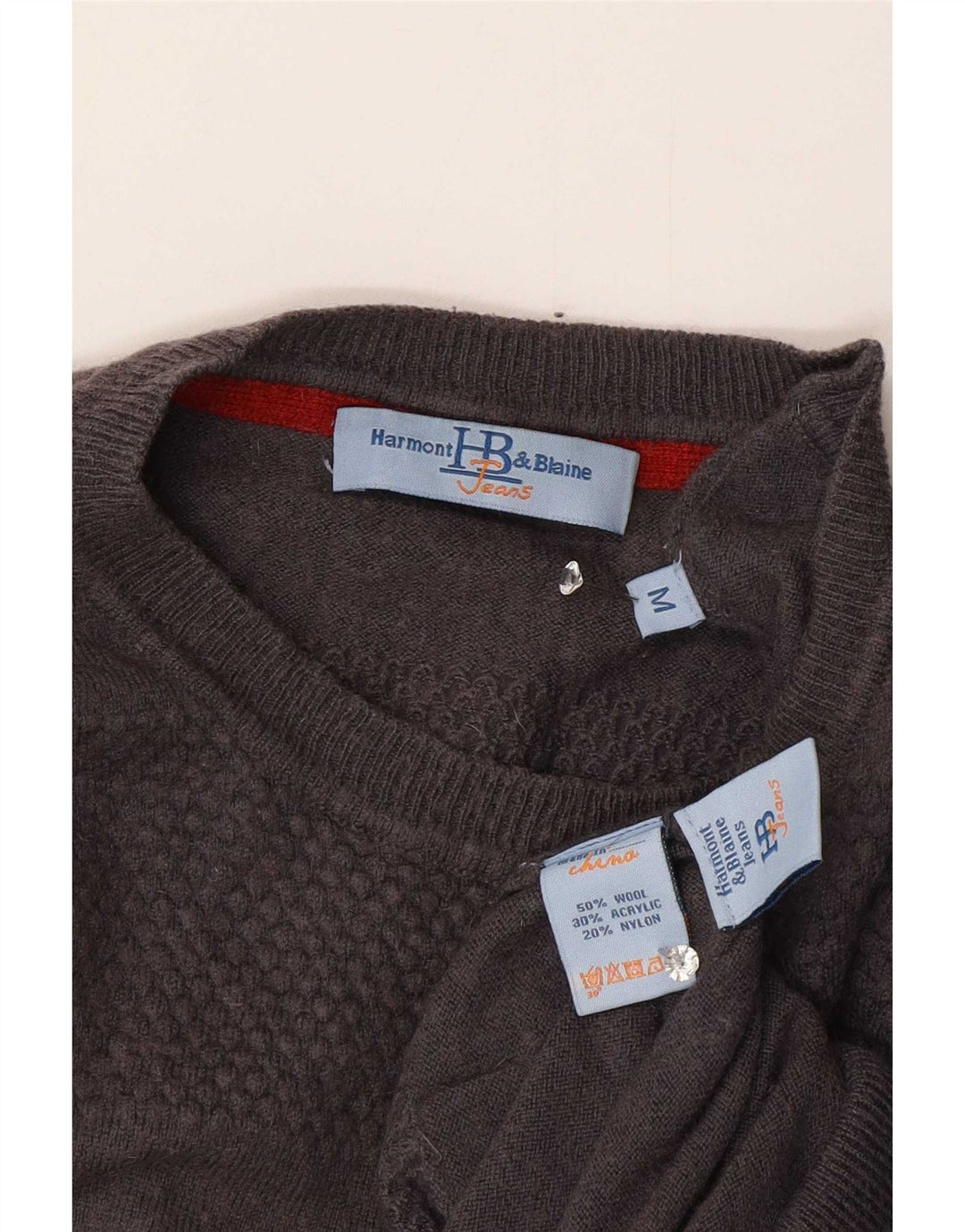Męski sweter z okrągłym dekoltem Harmont & Blaine, średnioszary, wełniany