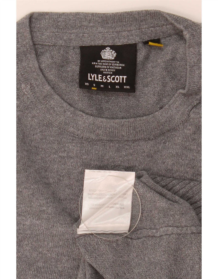 Męski sweter z okrągłym dekoltem Lyle & Scott, mały, szary, bawełniany w plamki
