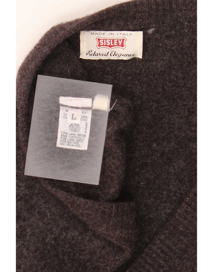 Męski sweter rozpinany Sisley, duży, szary, z dziewiczej wełny