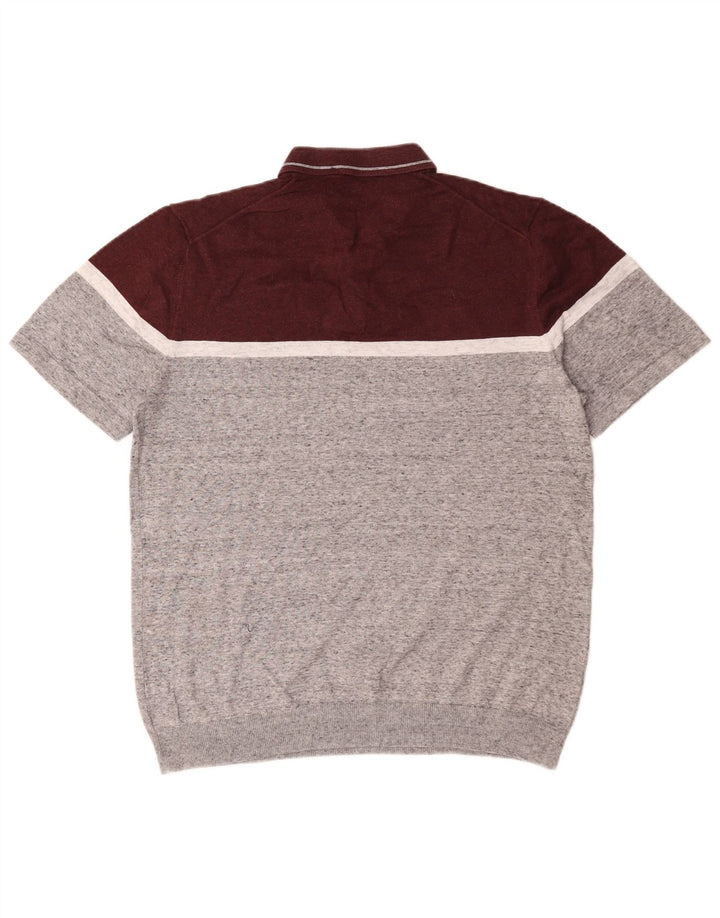 Marks & Spencer Męski sweter polo, duży, szary, z blokami kolorów