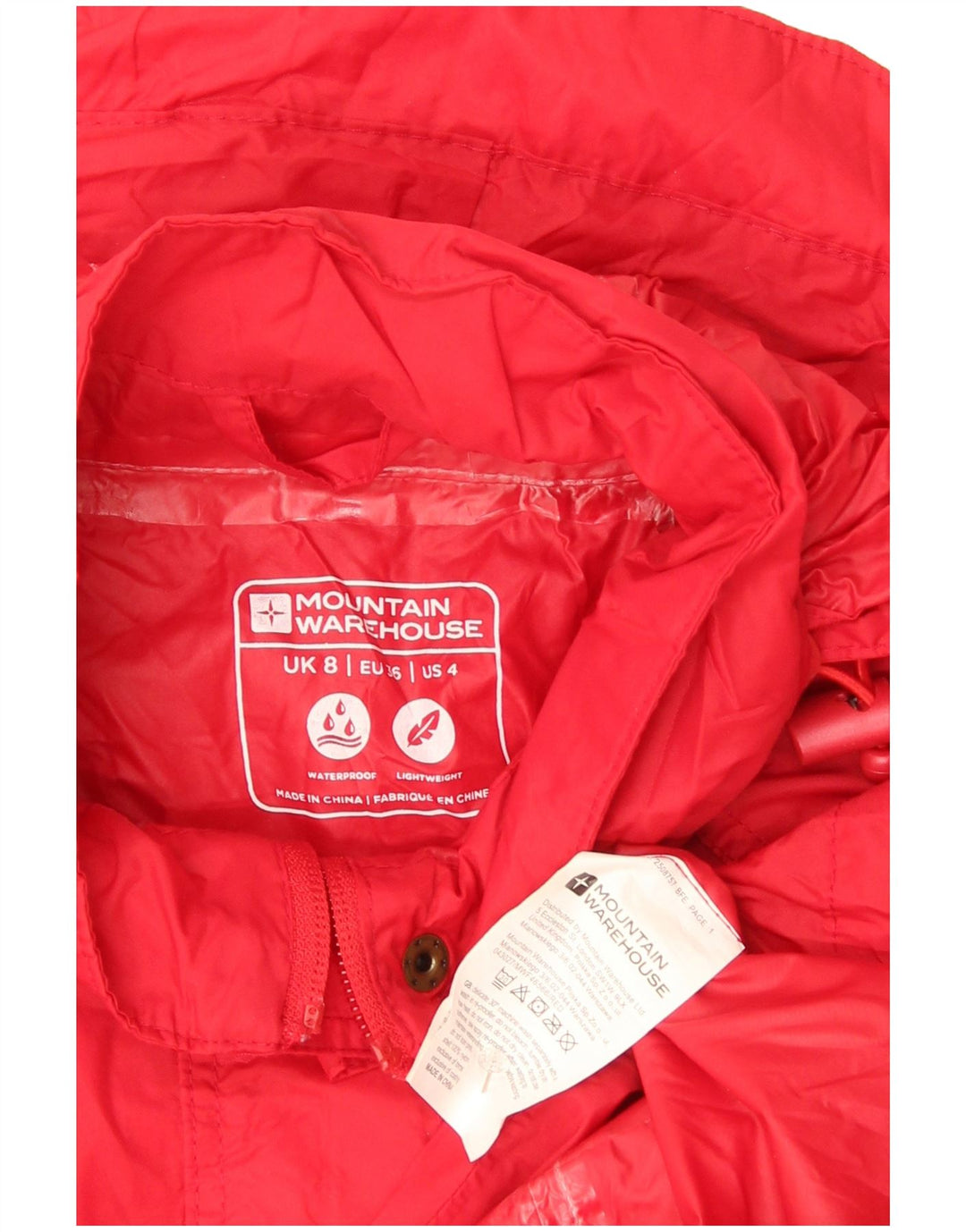 Damska kurtka przeciwdeszczowa z kapturem Mountain Warehouse UK 8 Small, czerwony nylon