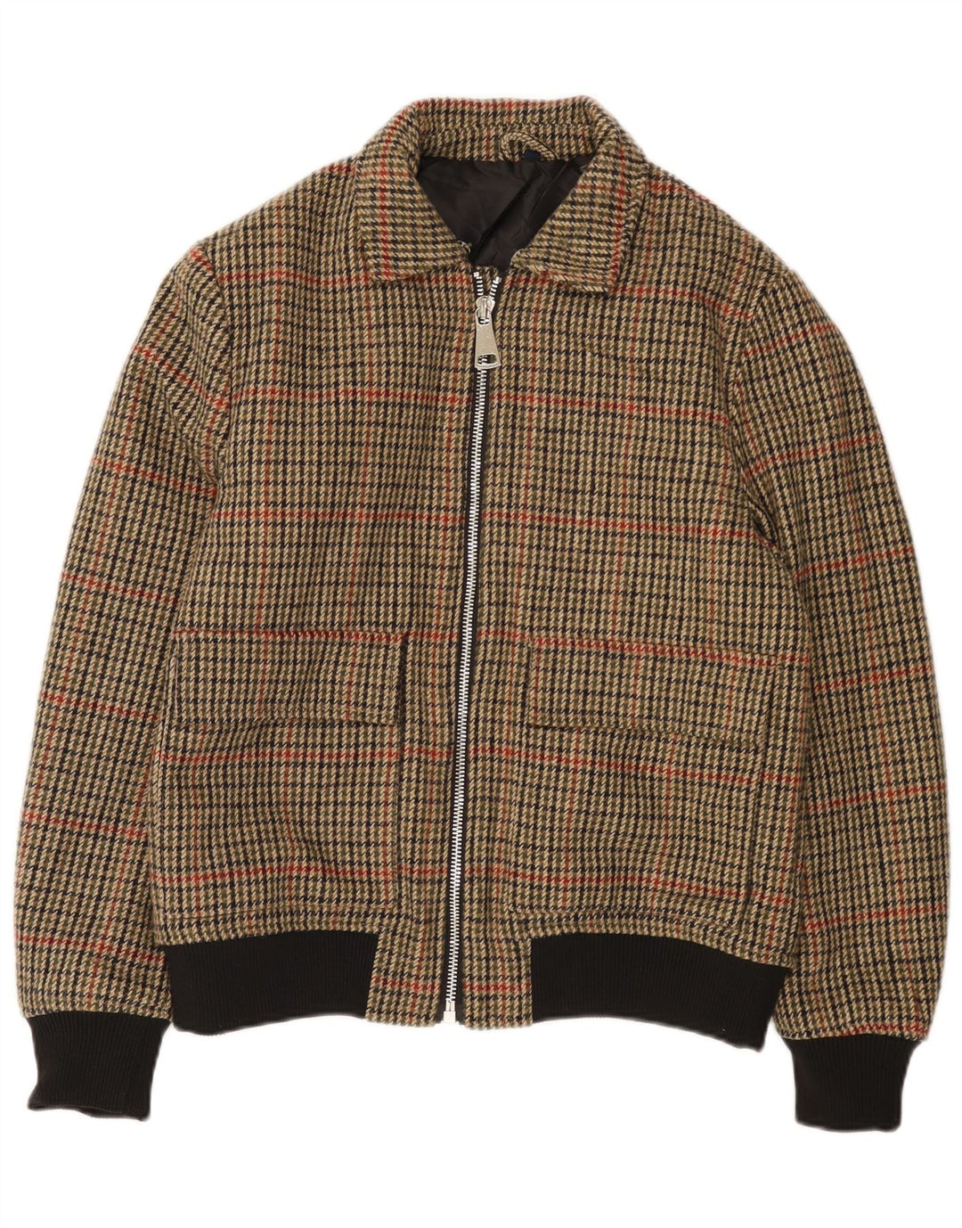 Męska kurtka bomberka X-FEEL UK 40, duża, brązowa, poliester w pepitkę