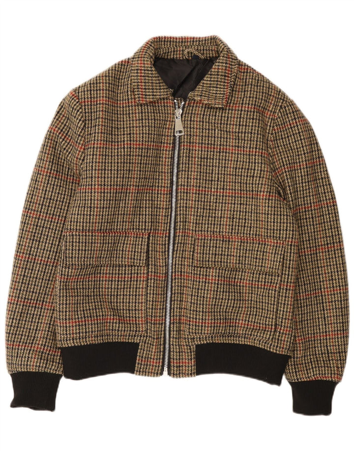 Męska kurtka bomberka X-FEEL UK 40, duża, brązowa, poliester w pepitkę