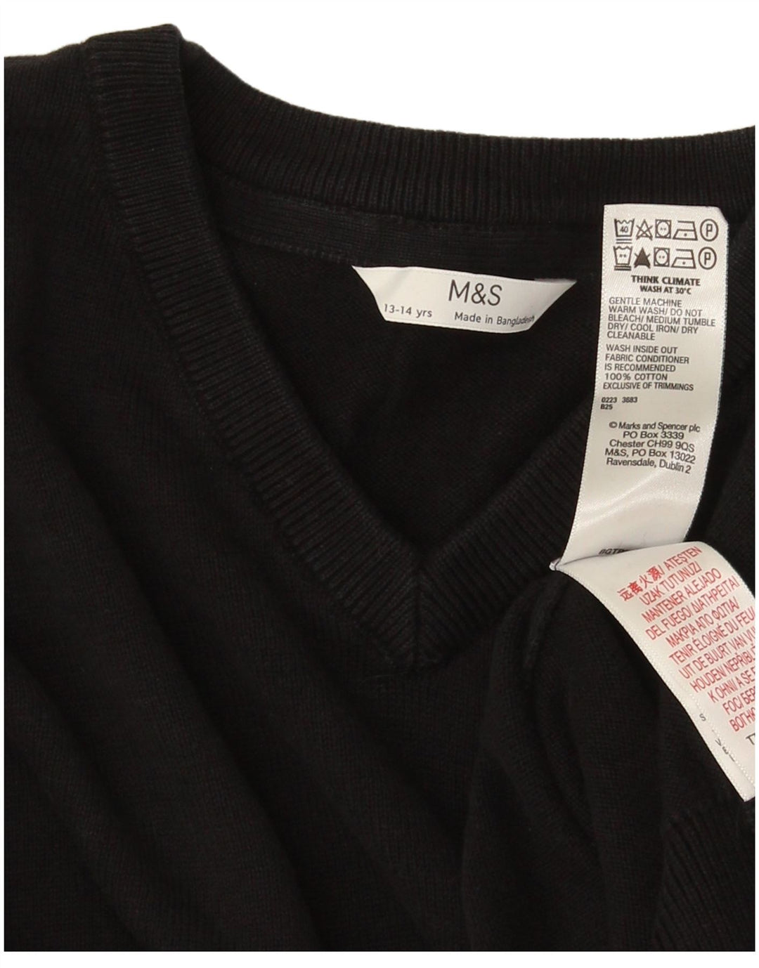 Marks & Spencer Chłopięcy sweter z dekoltem w kształcie litery V, 13-14 lat, czarny, bawełniany