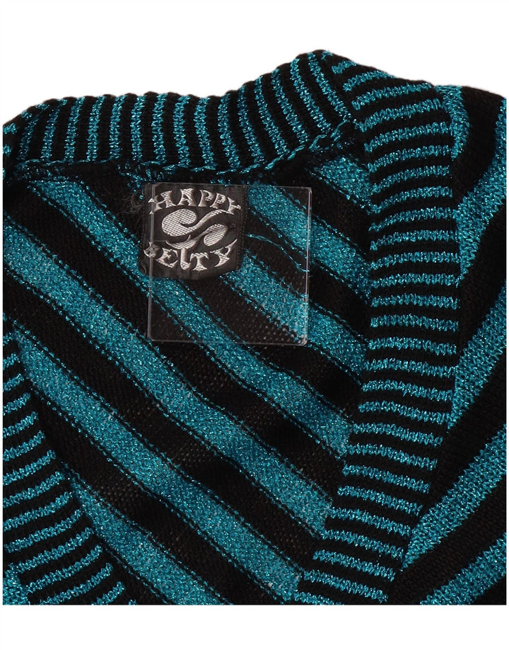 Sweter damski w stylu vintage z dekoltem w kształcie litery V, UK 6 XS, w turkusowe paski