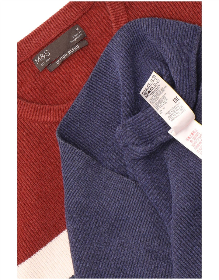 Marks & Spencer Męski sweter z okrągłym dekoltem, średni granatowy, blok kolorów