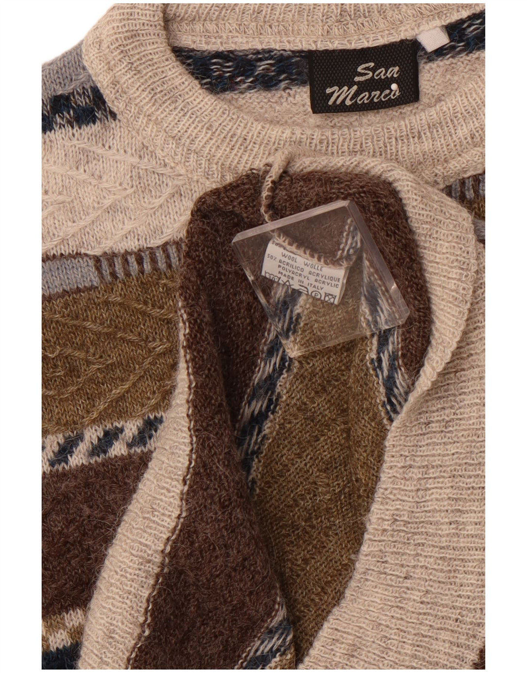 SAN MARCO Męski sweter z okrągłym dekoltem, wełniany w średnie szare paski