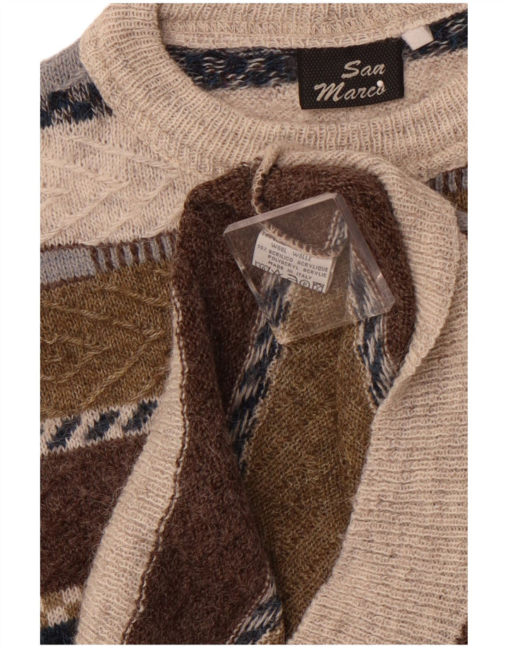 SAN MARCO Męski sweter z okrągłym dekoltem, wełniany w średnie szare paski