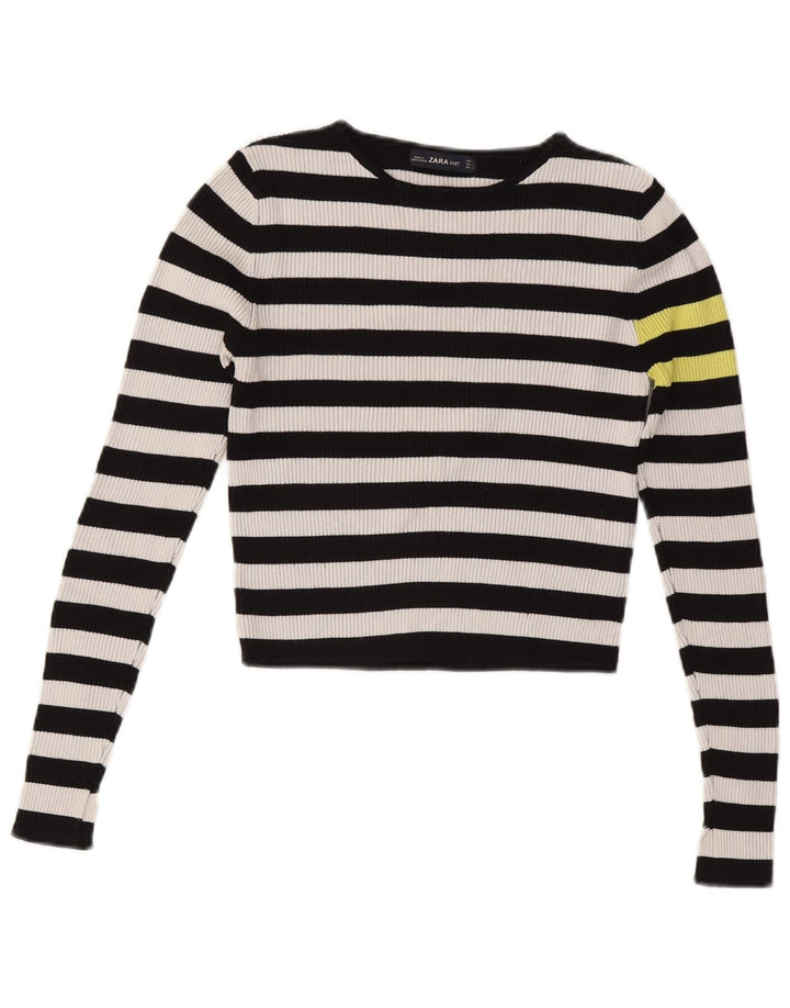 Damski sweter ZARA z dekoltem w łódkę UK 12, średnie czarne paski