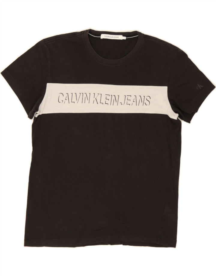CALVIN KLEIN JEANS Mens Graphic T-Shirt Top Medium Black Colourblock Vintage Calvin Klein Jeans and Second-Hand Calvin Klein Jeans from Messina Hembry 