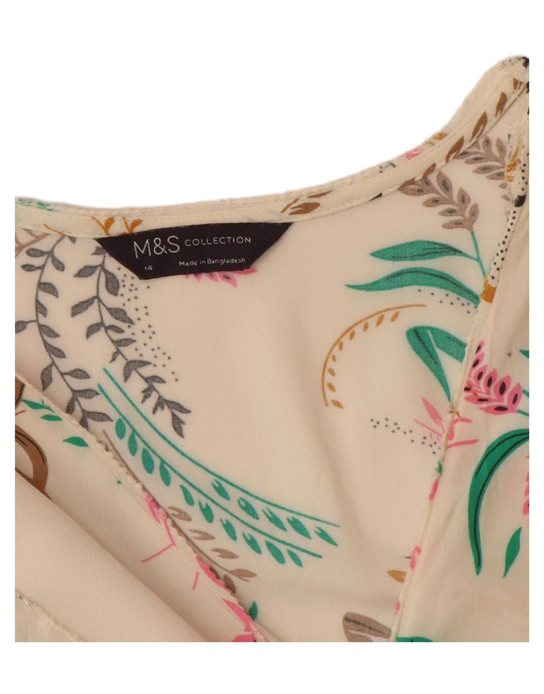 Bluzka damska Marks & Spencer UK 14, duża, w kolorze złamanej bieli, w kwiaty