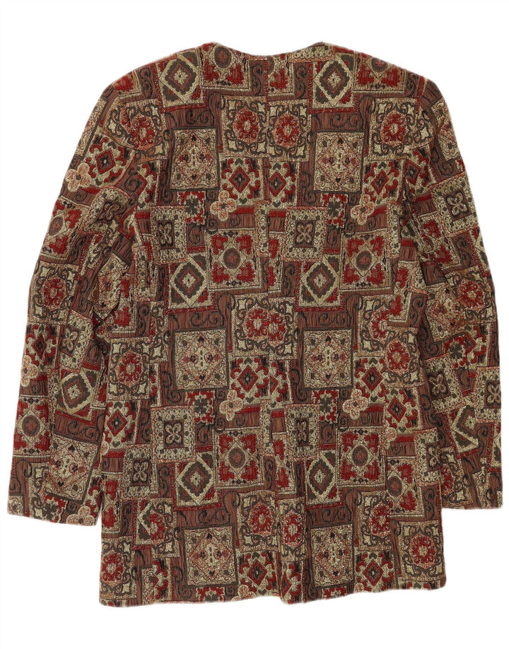 Vintage damska marynarka zapinana na 3 guziki IT 46, duży brązowy patchworkowy octan