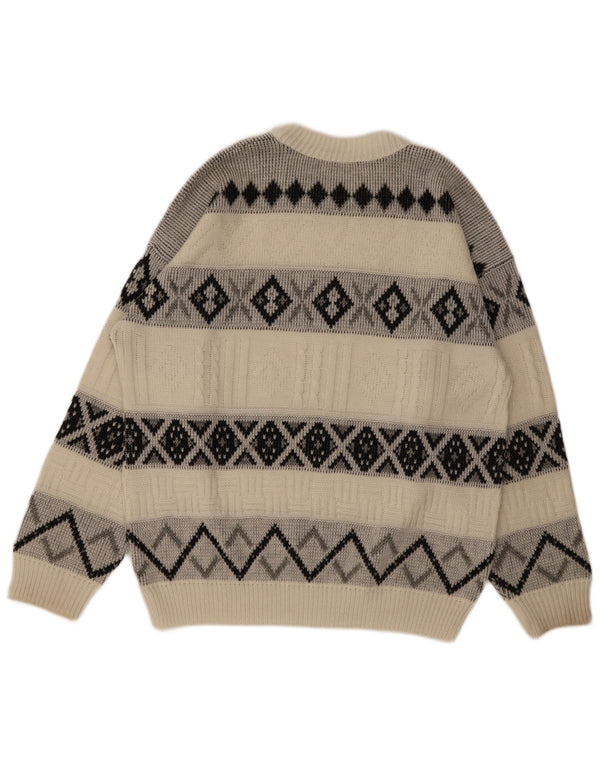 Vintage męski sweter z dekoltem w łódkę XL w kolorze złamanej bieli Argyle/diament