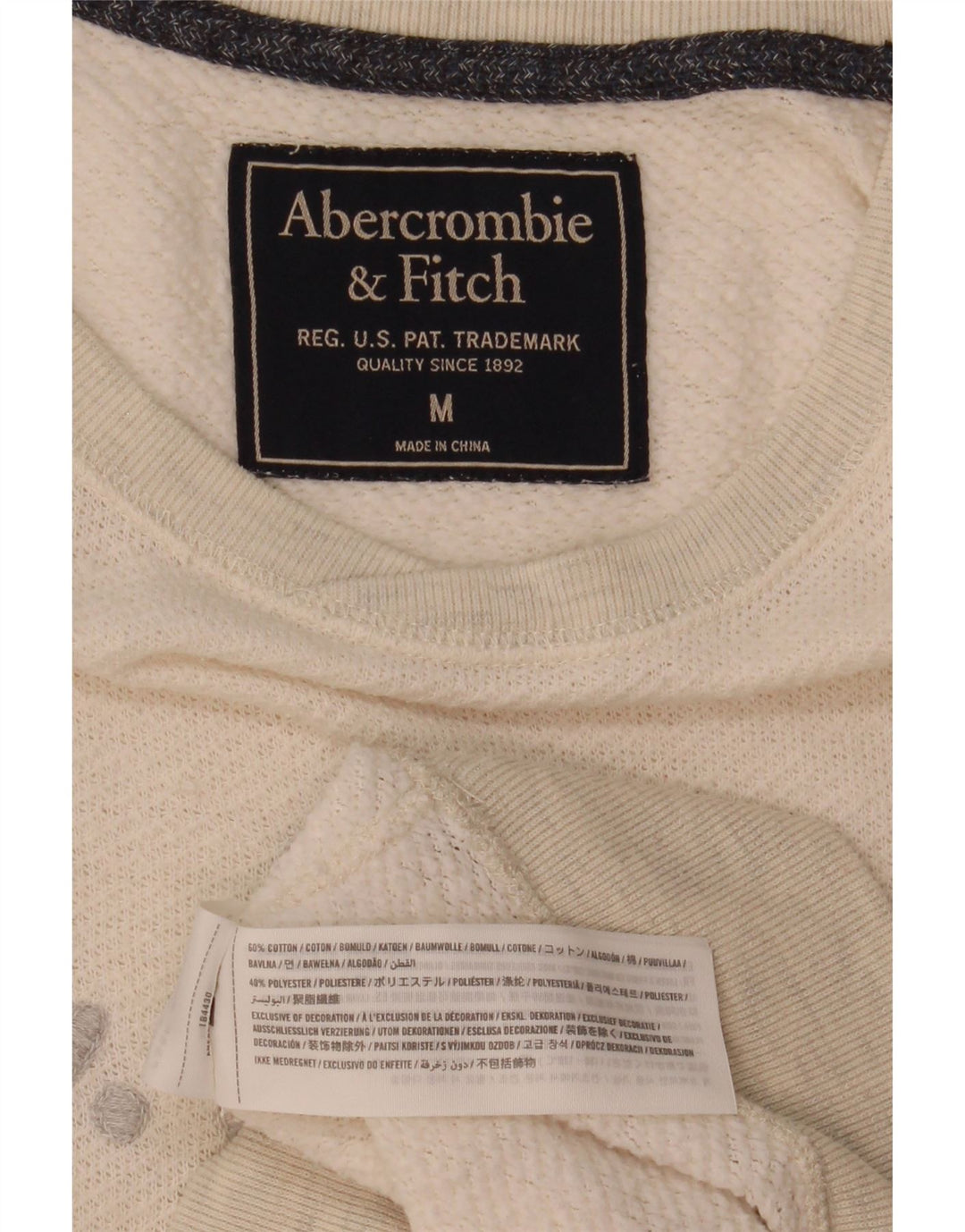 Męski sweter z grafiką Abercrombie & Fitch, średniej wielkości, wykonany z bawełny w kolorze złamanej bieli