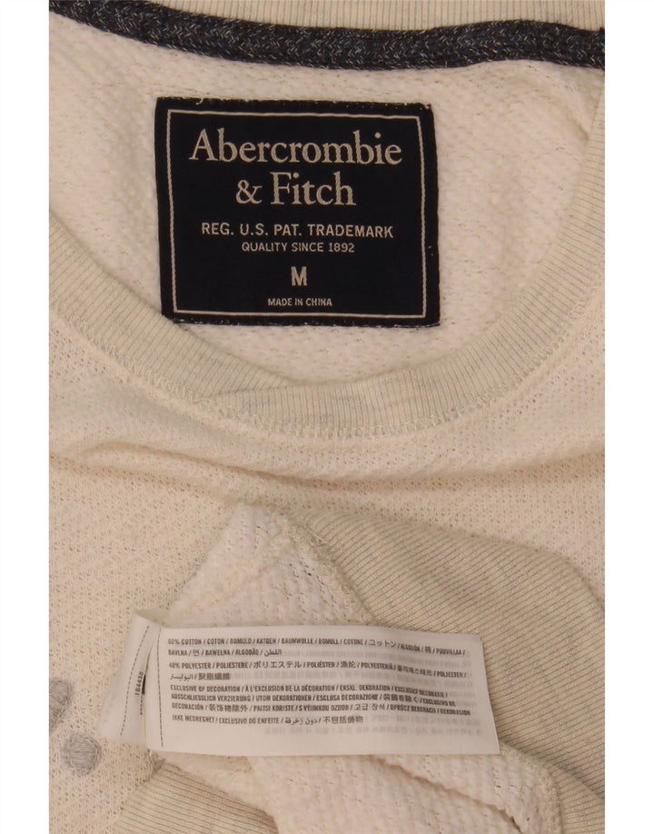 Męski sweter z grafiką Abercrombie & Fitch, średniej wielkości, wykonany z bawełny w kolorze złamanej bieli