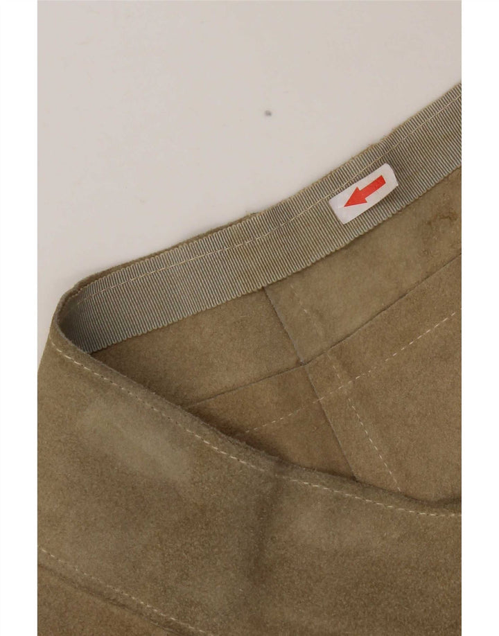 Damska zamszowa spódniczka mini w stylu vintage W28, średnia skóra khaki