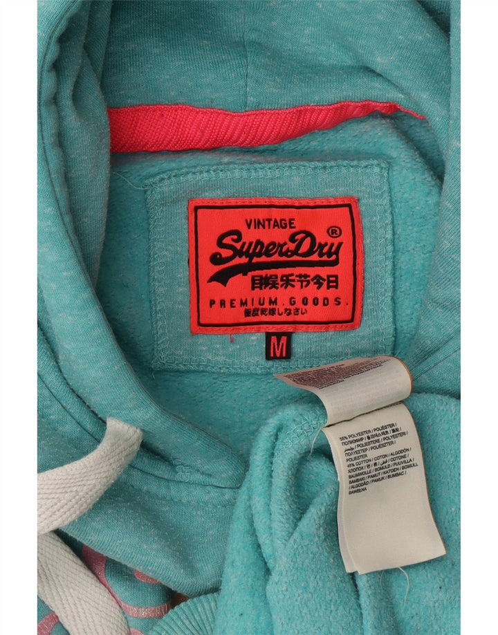 SUPERDRY Womens Graphic Hoodie Jumper UK 14 Medium Turquoise Polyester Vintage Superdry and Second-Hand Superdry from Messina Hembry 