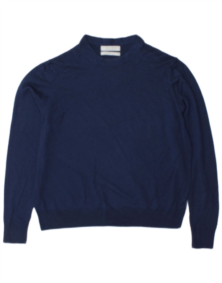 Marks & Spencer Damski sweter z okrągłym dekoltem UK 16, duży, granatowy, wełniany