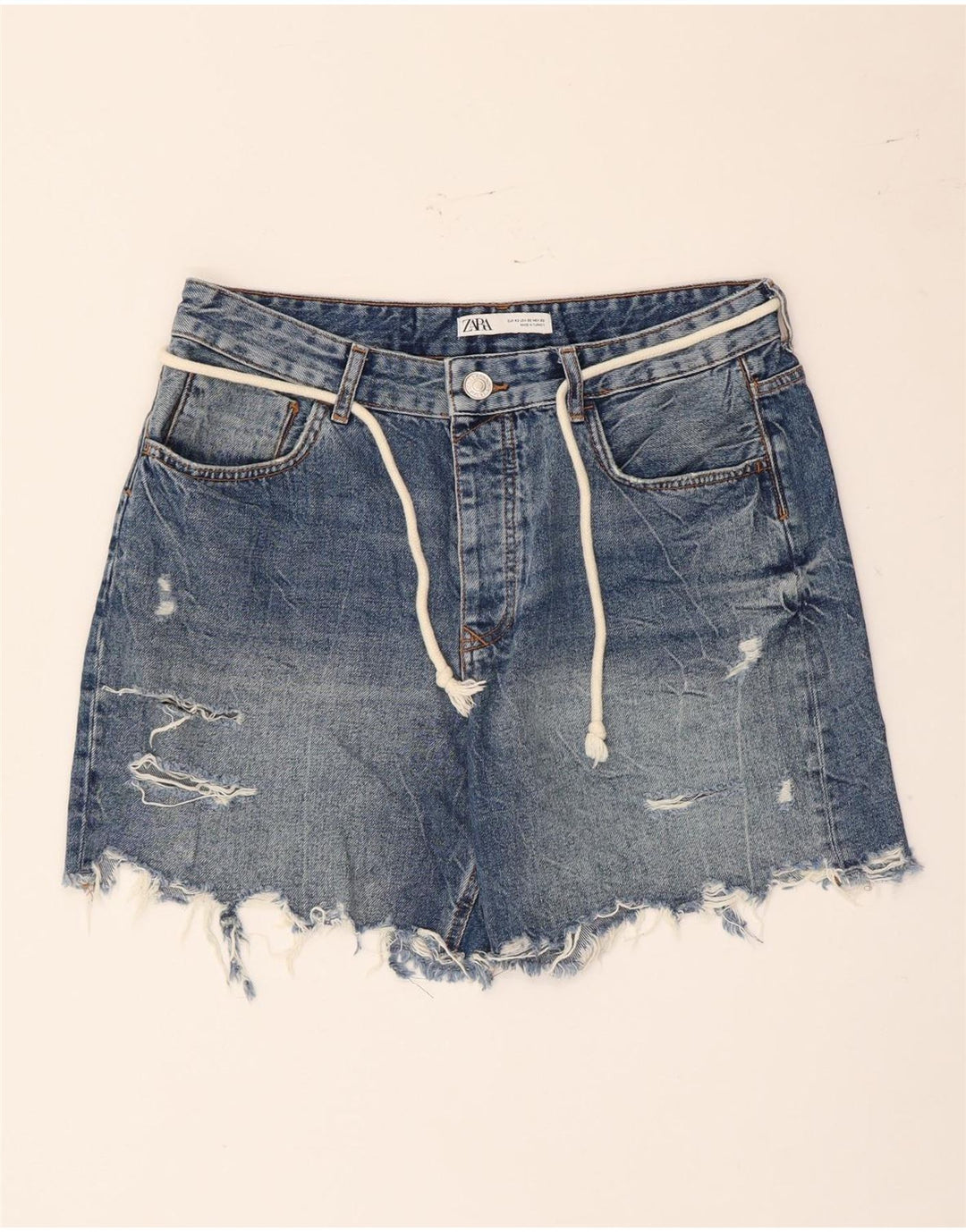 Damskie spodenki jeansowe Zara w trudnej sytuacji EU 42, duże, W32, niebieska bawełna