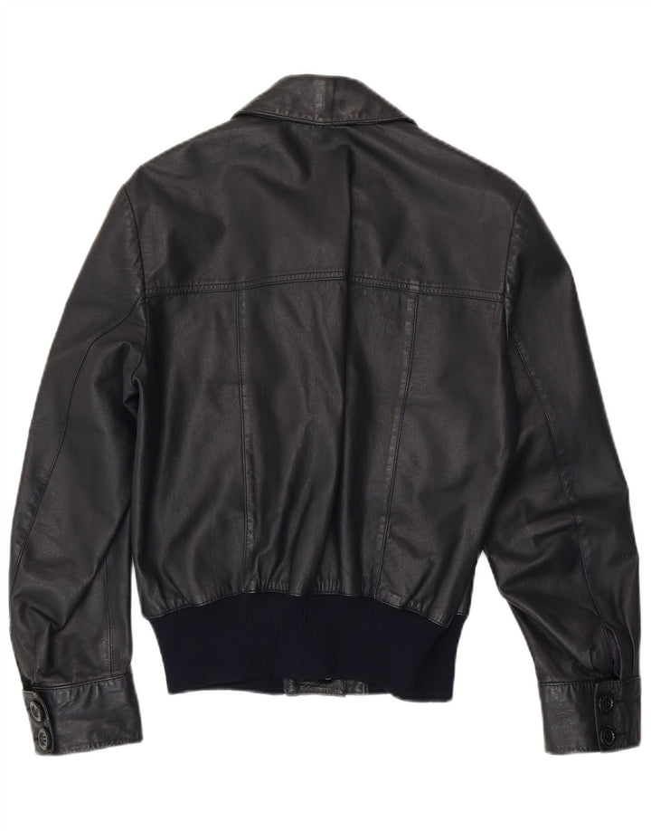 Vintage damska kurtka skórzana Bomber UK 14, średnia granatowa skóra