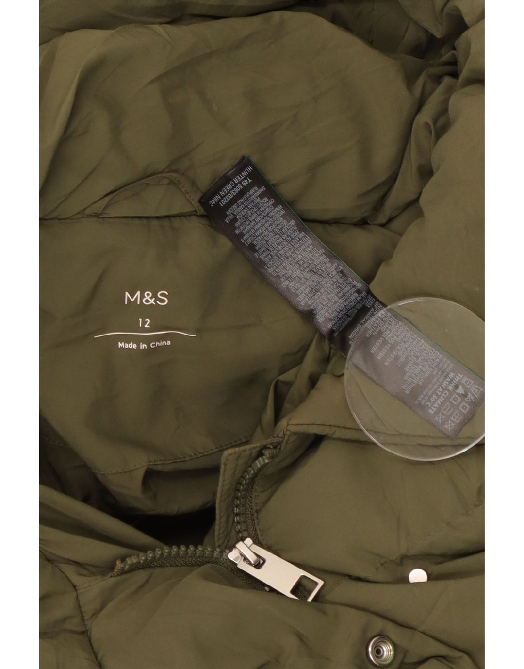 Damska wyściełana kamizelka z kapturem Marks & Spencer UK 12, średni zielony poliester