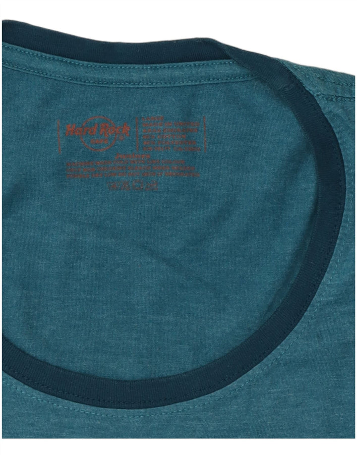 HARD ROCK CAFE Damska koszulka z ładną grafiką Top UK 14, duża niebieska bawełna