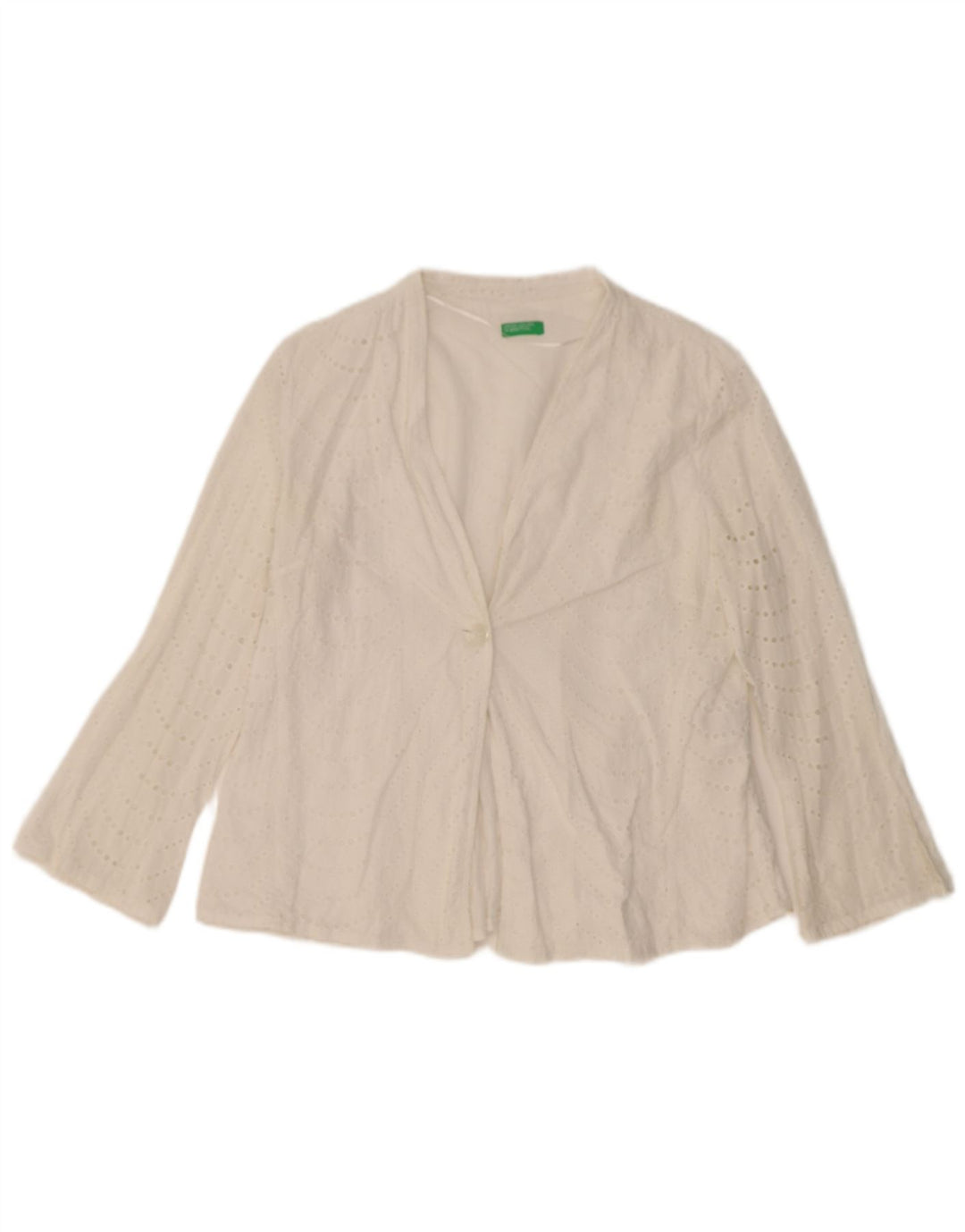 BENETTON Womens 1 Button Blazer Jacket UK 12 Medium White Cotton