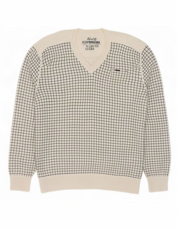Męski sweter Jack & Jones z dekoltem w kształcie litery V, XL, bawełniany, w białą kratkę