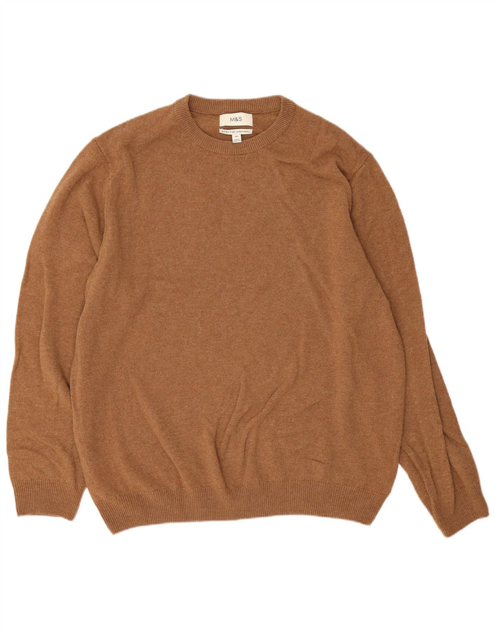 Marks & Spencer Męski sweter z okrągłym dekoltem 2XL Brązowy, owcza wełna