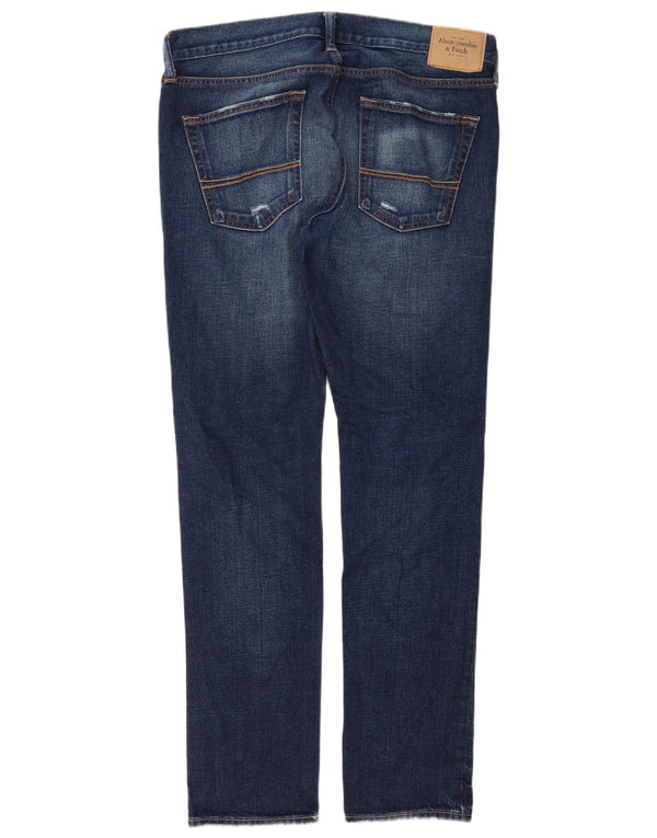 Abercrombie & Fitch Mens Distressed Slim Jeans W34 L32 Navy Blue Cotton