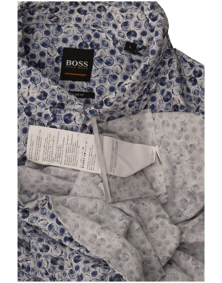 Męska koszula o regularnym kroju Hugo Boss, duża, niebieska, geometryczna