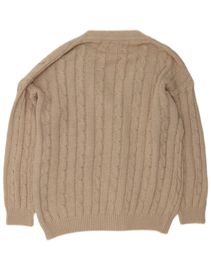 Męski sweter rozpinany VINTAGE, duży, beżowy, bawełniany