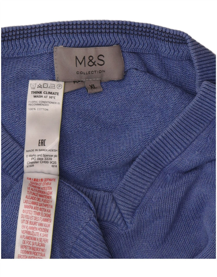 Marks & Spencer Męski sweter z dekoltem w kształcie litery V, XL, niebieski, bawełniany