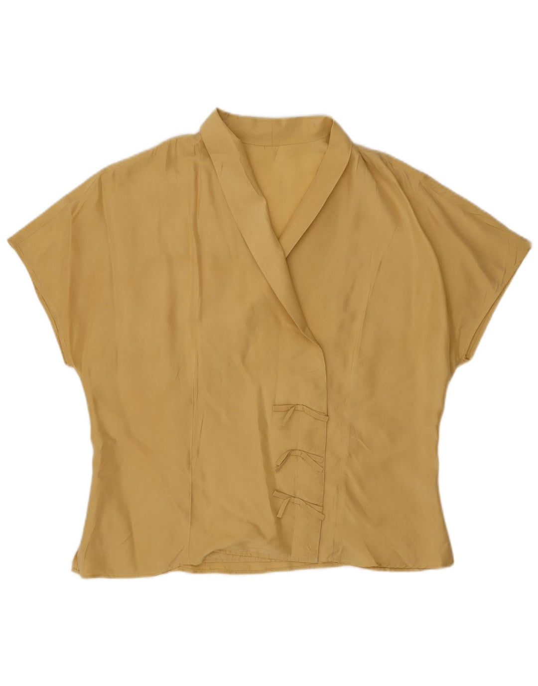 Bluzka damska z krótkim rękawem w stylu vintage, UK 16, duża, żółta, jedwabna