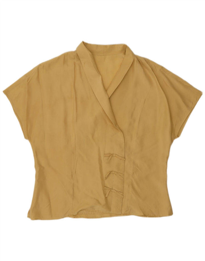 Bluzka damska z krótkim rękawem w stylu vintage, UK 16, duża, żółta, jedwabna