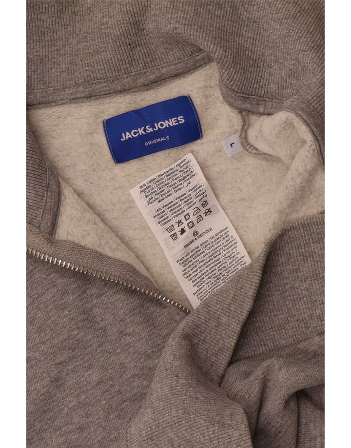 Męski sweter Jack & Jones z grafiką i zamkiem błyskawicznym, duży, szary, nakrapiany