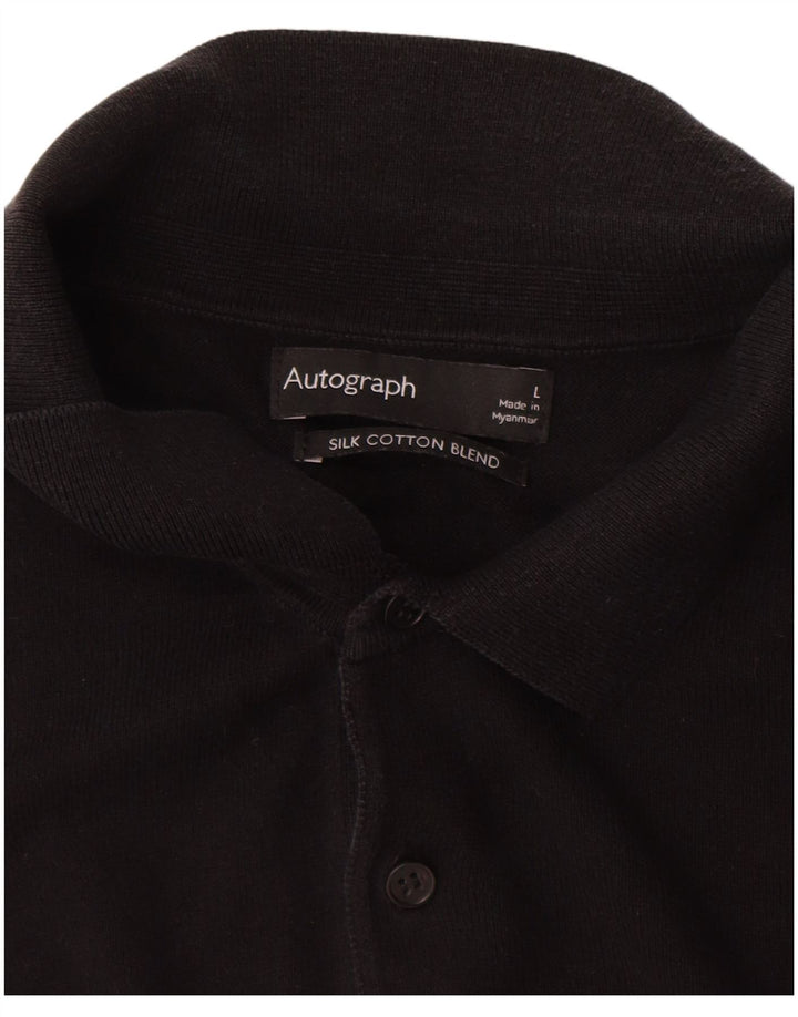 Marks & Spencer Męski sweter polo z autografem, duży, czarny