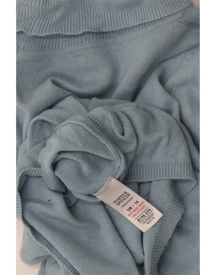 Marks & Spencer Damski sweter z golfem UK 14, średni niebieski, wiskoza